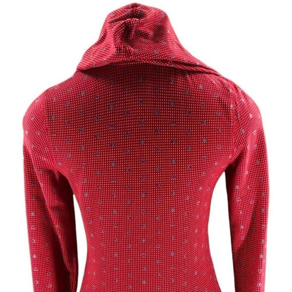 e Womens Sweater Small Red Full Zip Hoodie Hearts Print Drawstring Neck Pockets - Picture 9 of 12